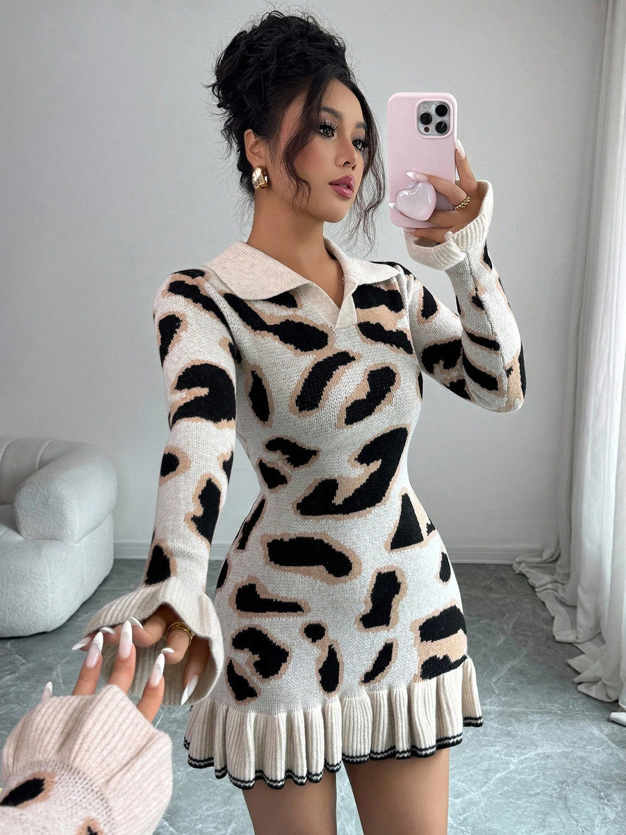 Knit Ruffle Hem Sweater Dress